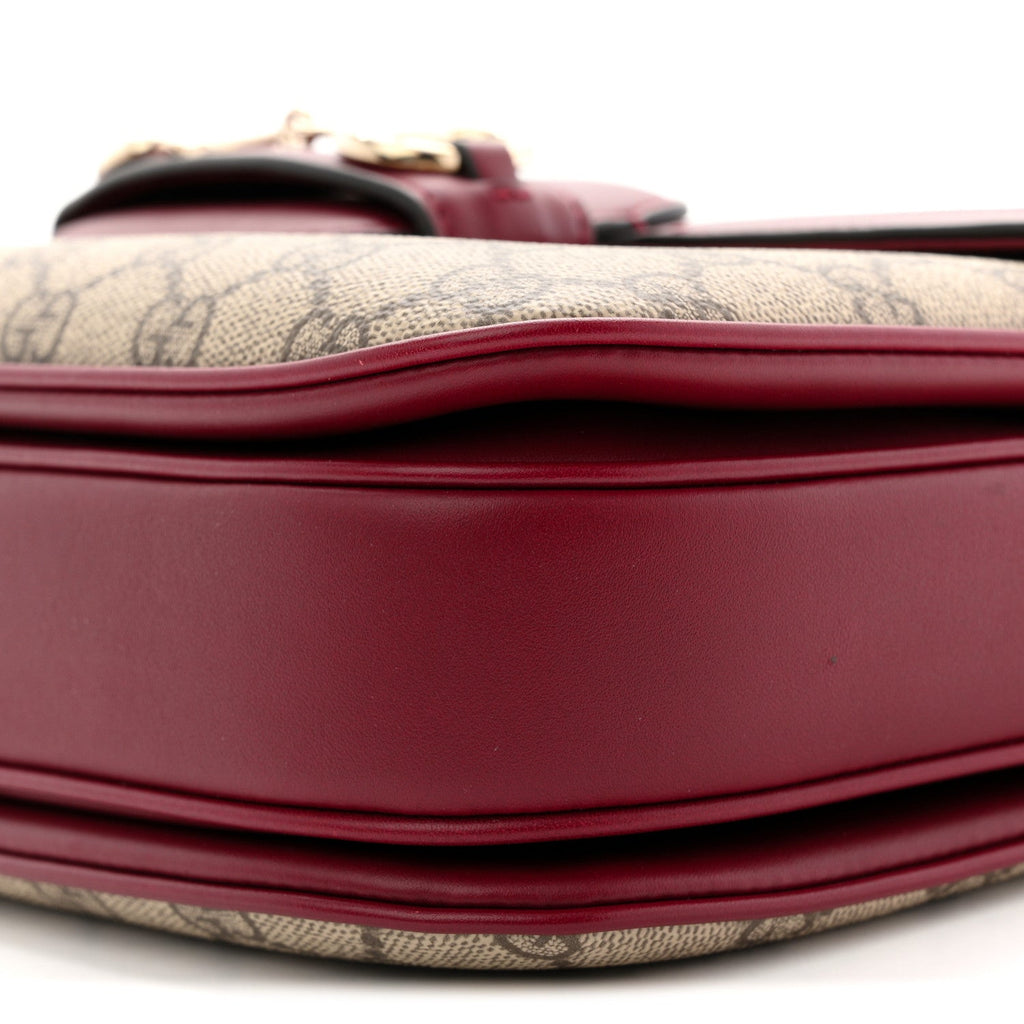GG Supreme Monogram Horsebit 1955 Soft Small Shoulder Bag Beige Ebony Rosso Ancora