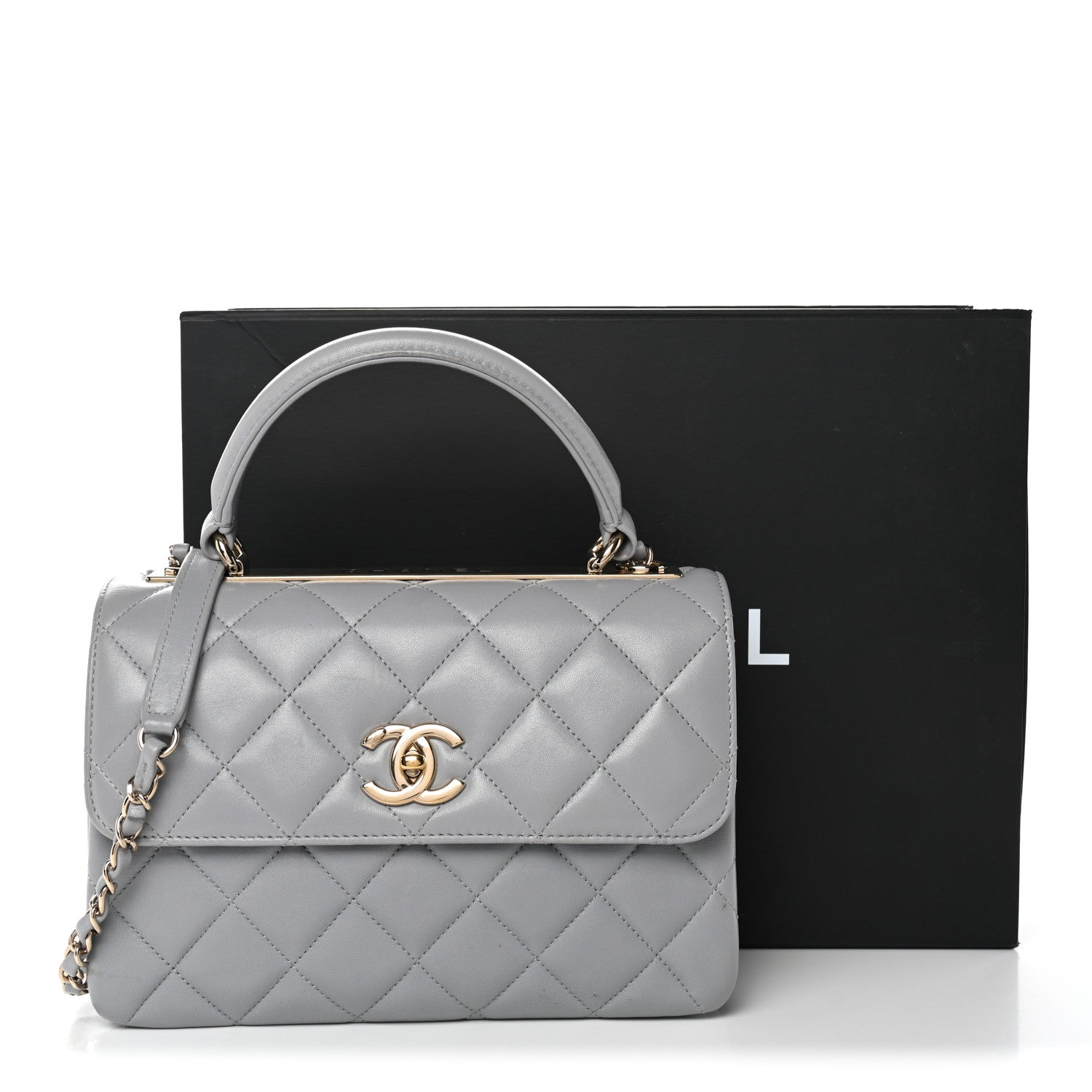 Lambskin Quilted Small Trendy CC Flap Dual Handle Bag Grey