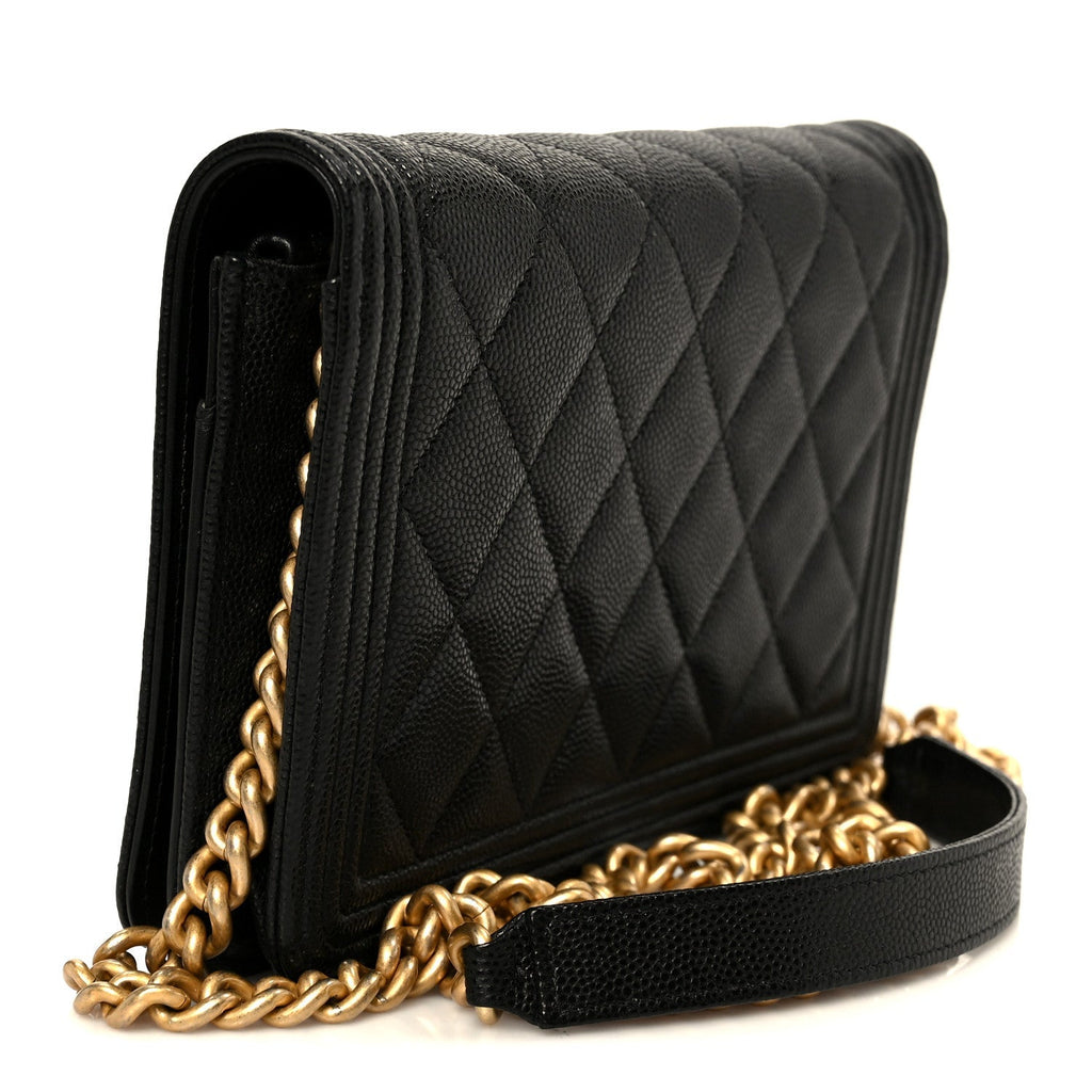 Caviar Quilted Boy Wallet On Chain WOC Black