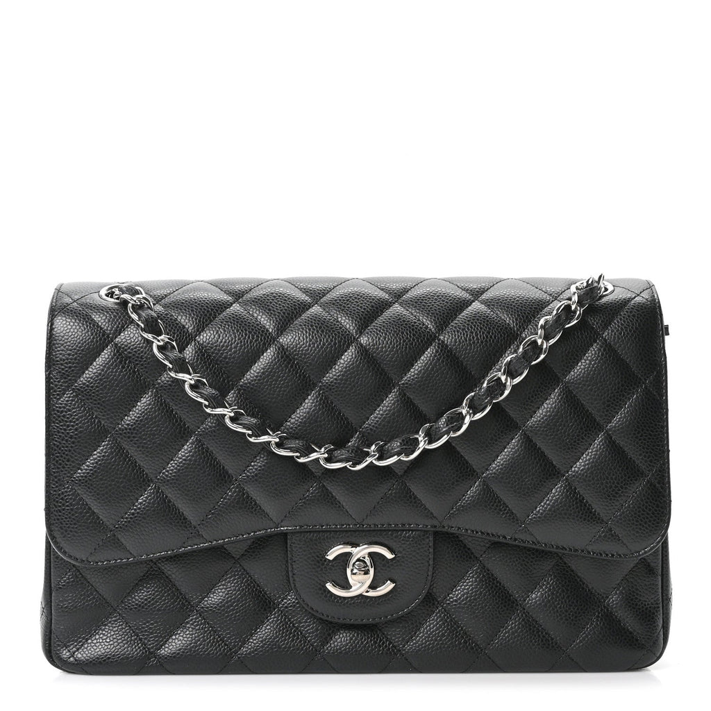 Caviar Quilted Jumbo Double Flap Black