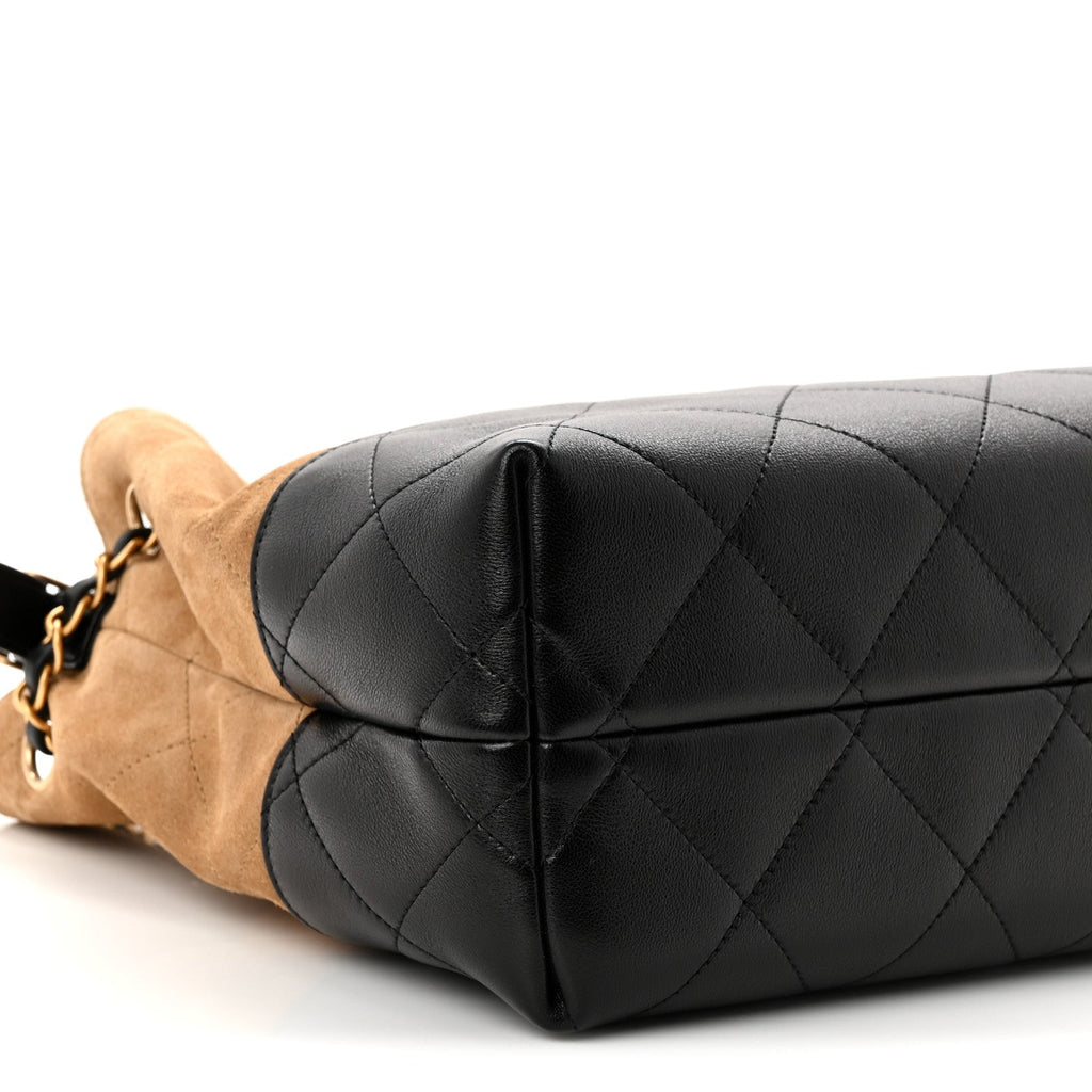 Suede Calfskin Shiny Lambskin Quilted Small Coco Base Shopping Bag Beige Black