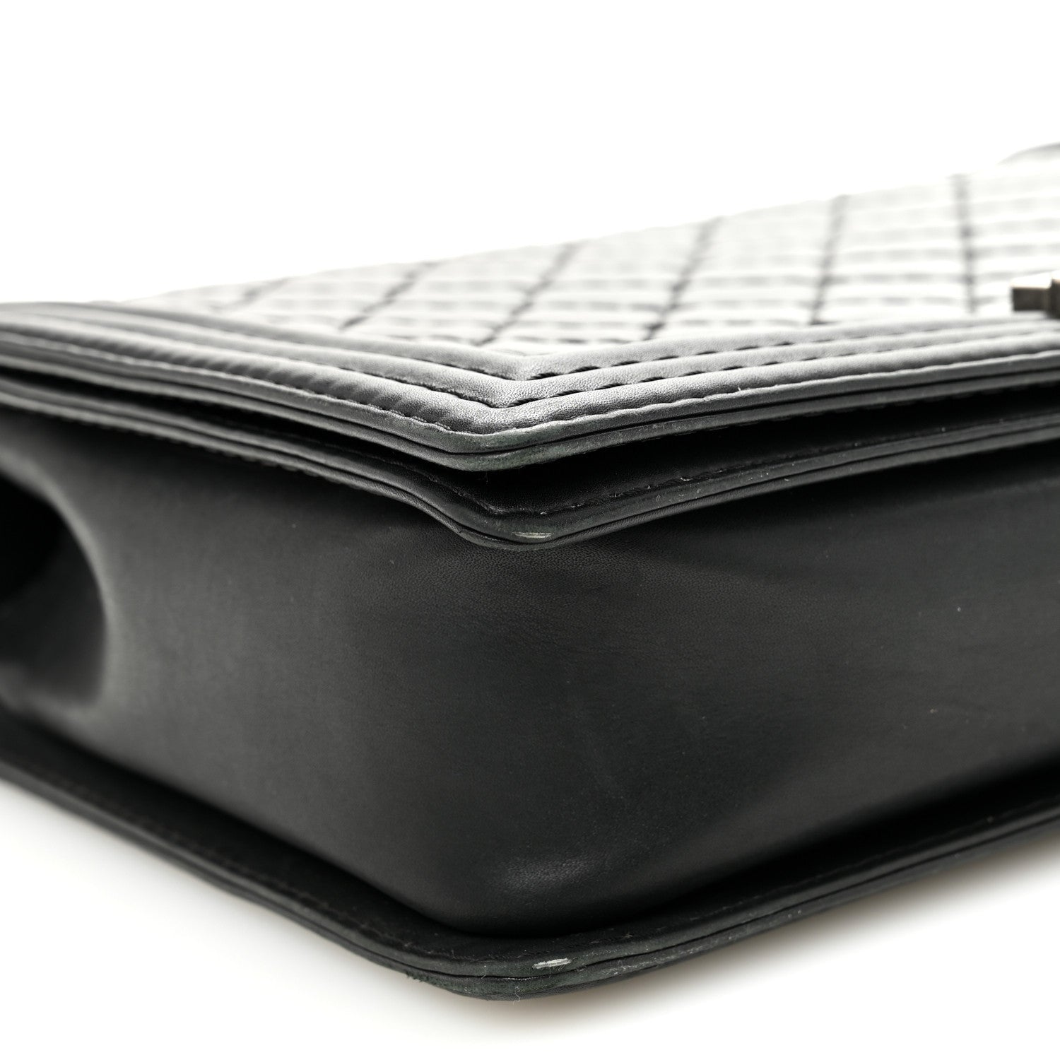 Calfskin Double Stitch Large Boy Flap Black