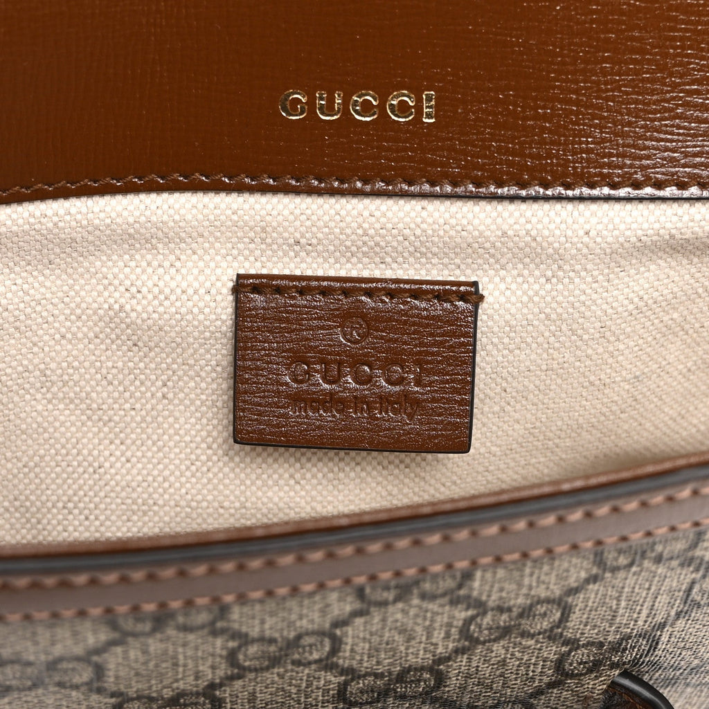 GG Supreme Monogram Web Mini Horsebit 1955 Shoulder Bag Beige Brown Sugar