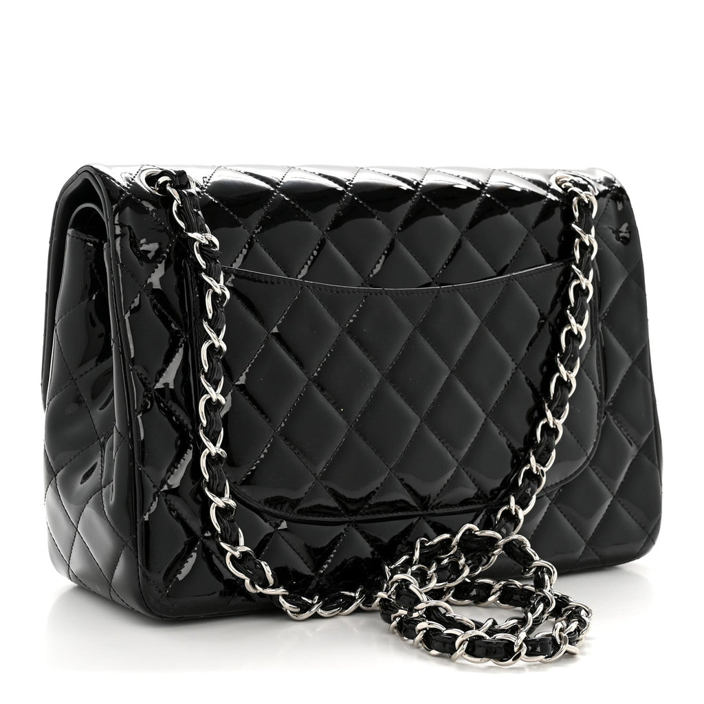 Patent Quilted Jumbo Double Flap Black