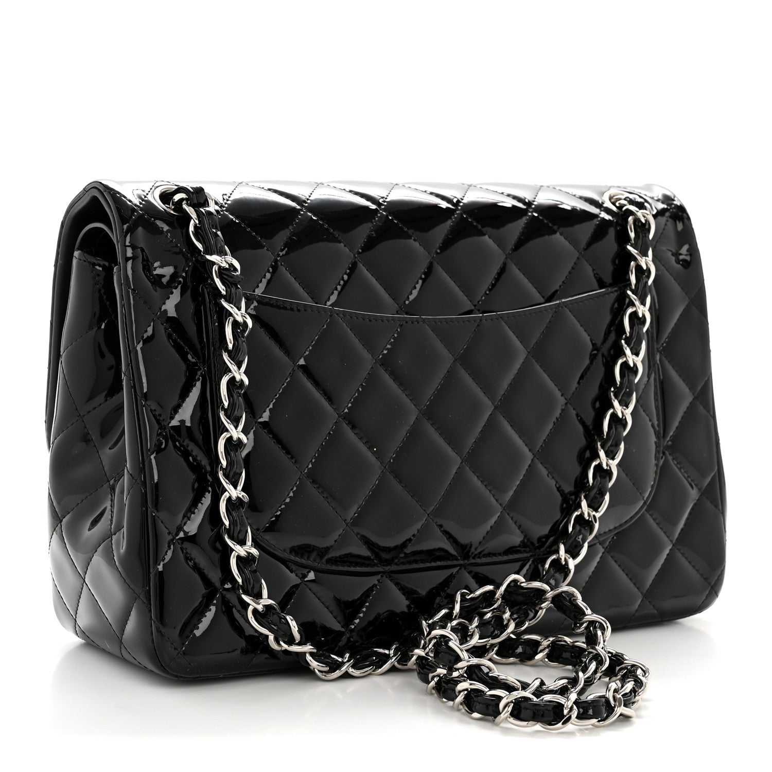 Patent Quilted Jumbo Double Flap Black