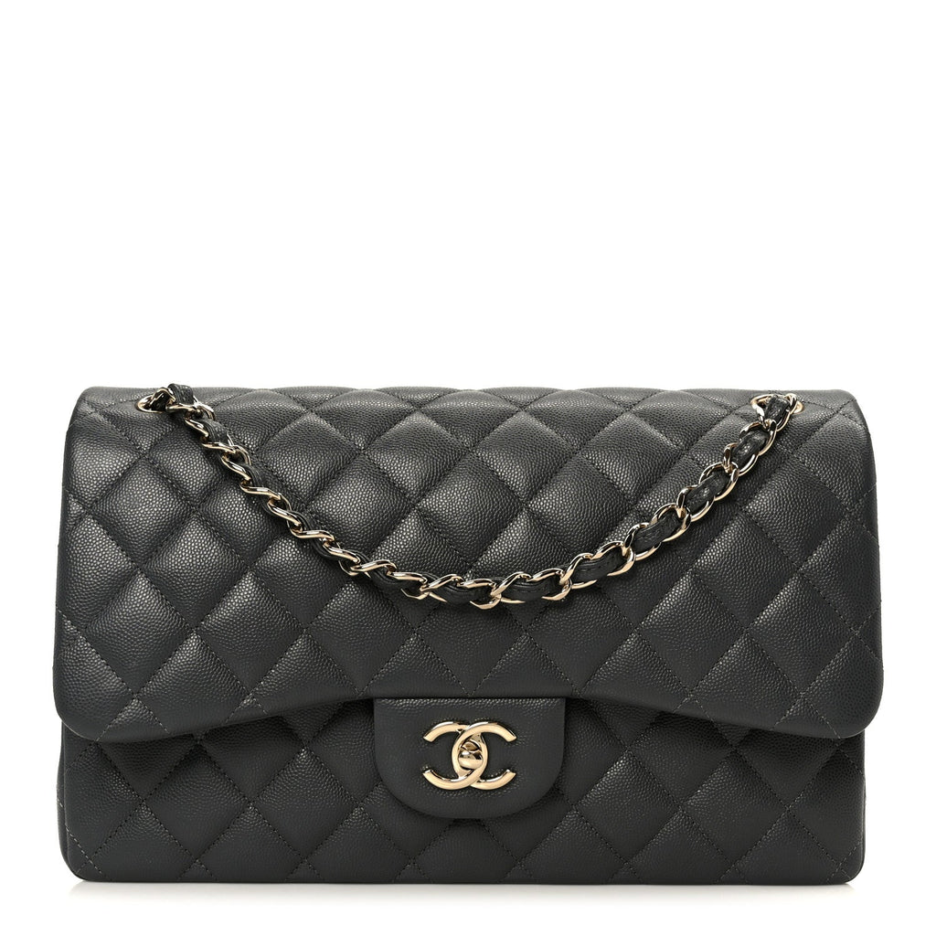 Caviar Quilted Jumbo Double Flap Dark Grey