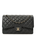 Caviar Quilted Jumbo Double Flap Dark Grey