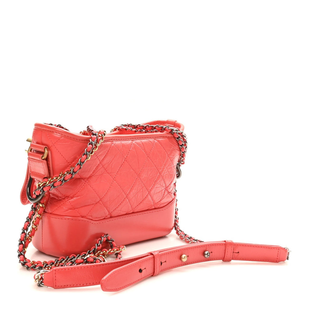 Aged Calfskin Quilted Small Gabrielle Hobo Coral