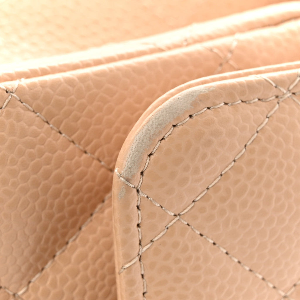 Caviar Quilted Small Double Flap Beige