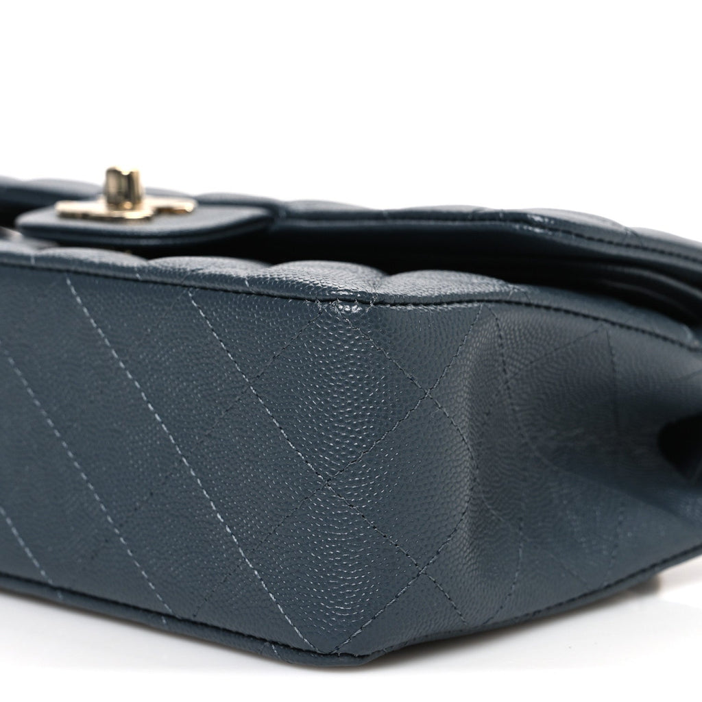 Caviar Quilted Small Double Flap Dark Grey