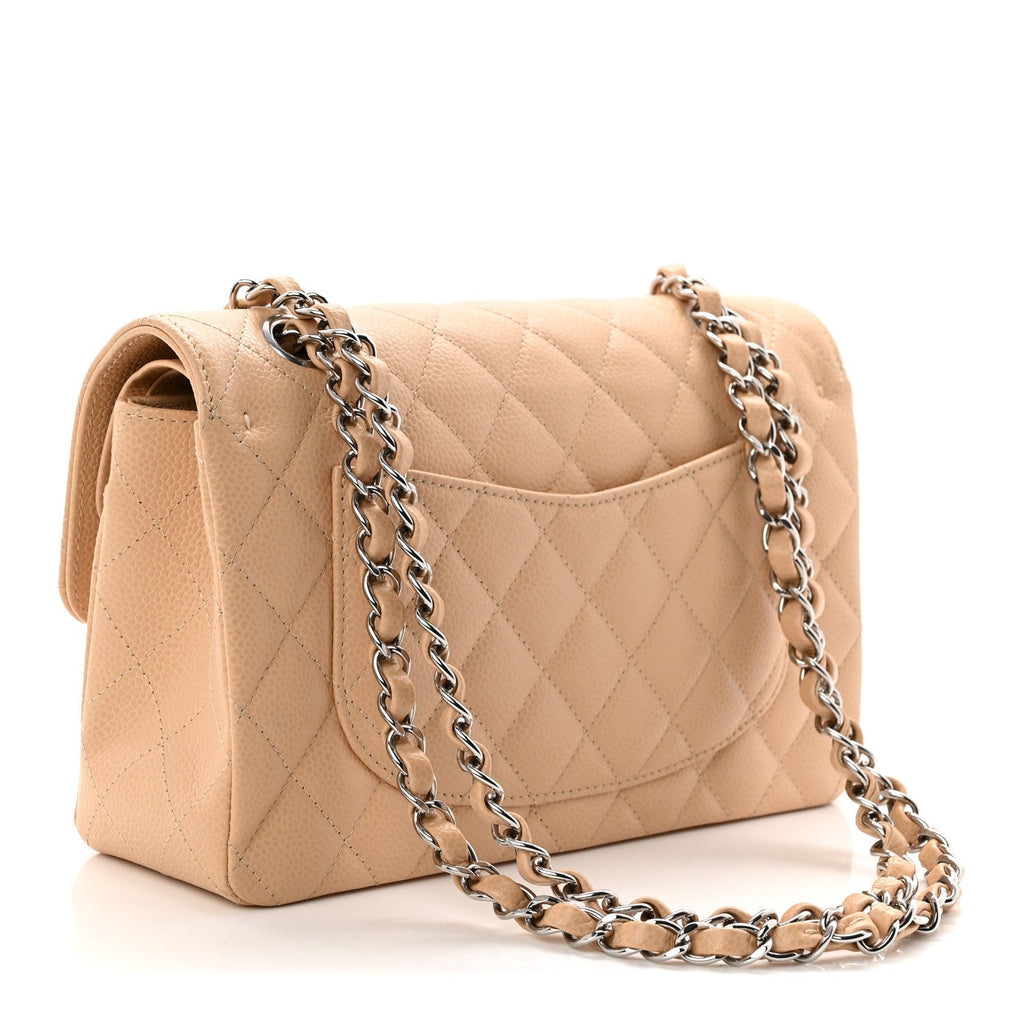 Caviar Quilted Small Double Flap Beige