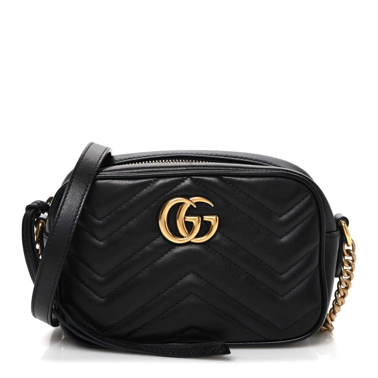 Calfskin Matelasse Mini GG Marmont Chain Shoulder Bag Black