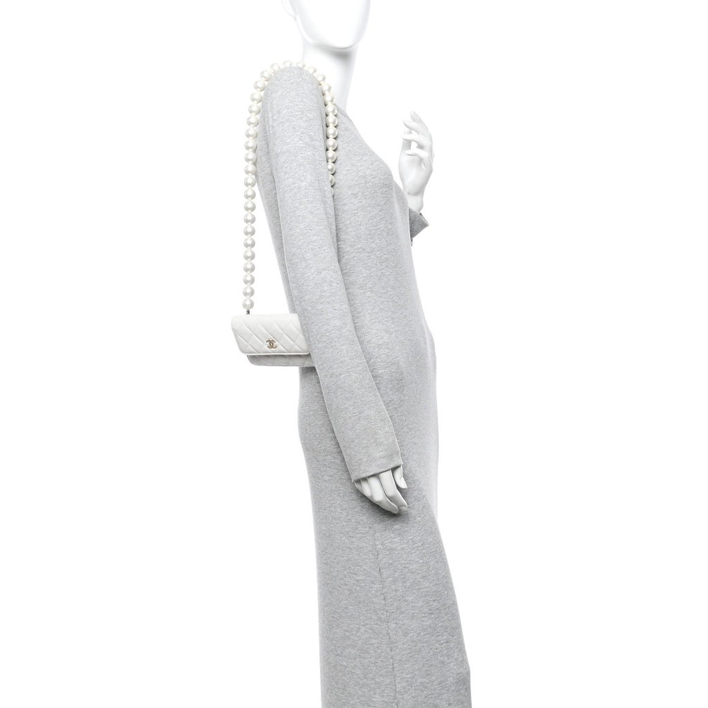 Calfskin Quilted Mini Maxi Pearls Wallet On Chain WOC White