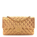 Metallic Lambskin Quilted Medium Double Flap Golden