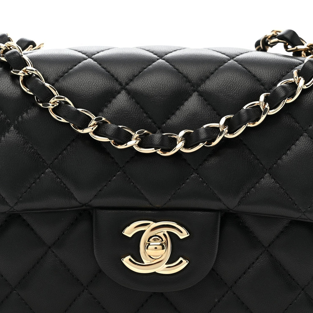 Lambskin Quilted Mini Rectangular Flap Black