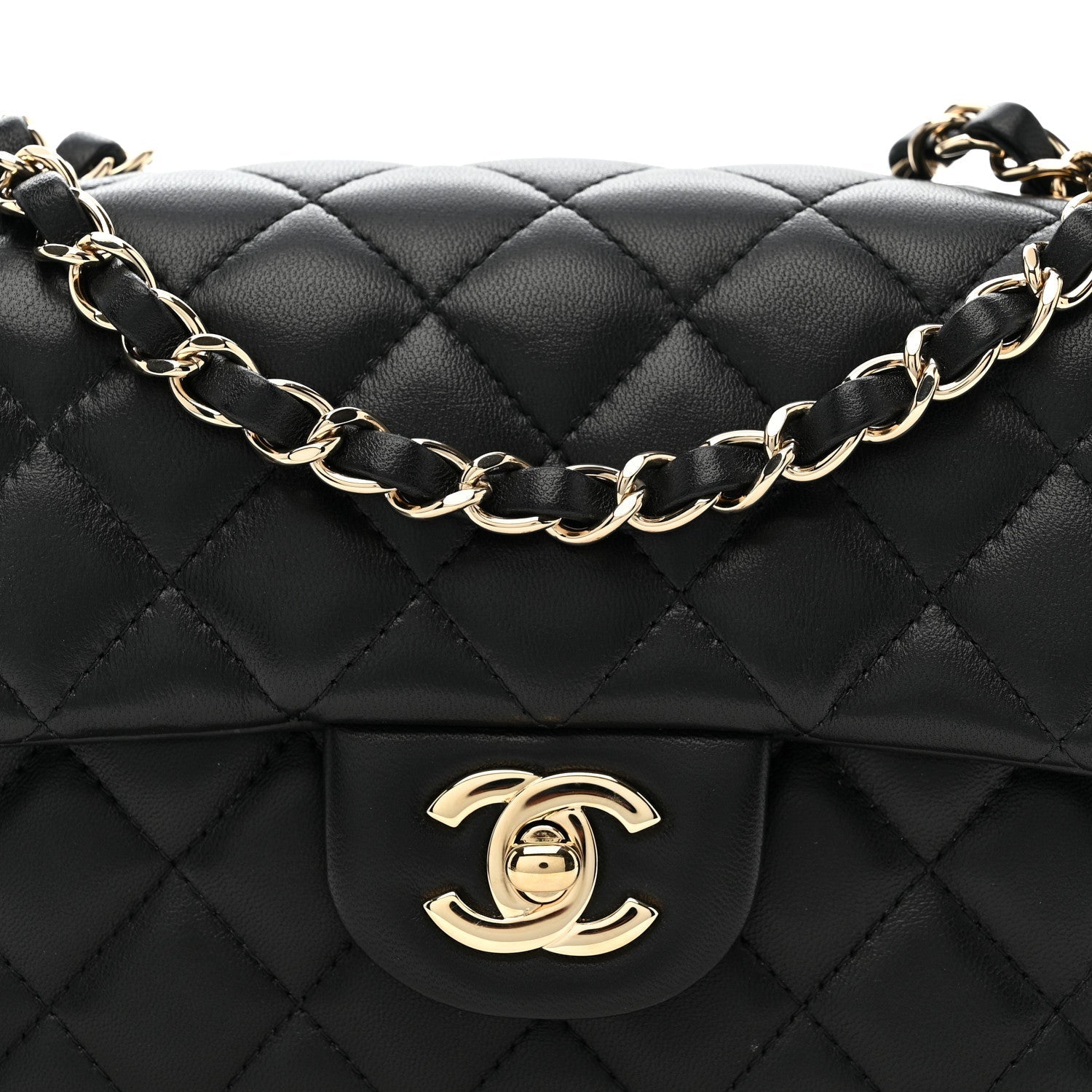 Lambskin Quilted Mini Rectangular Flap Black
