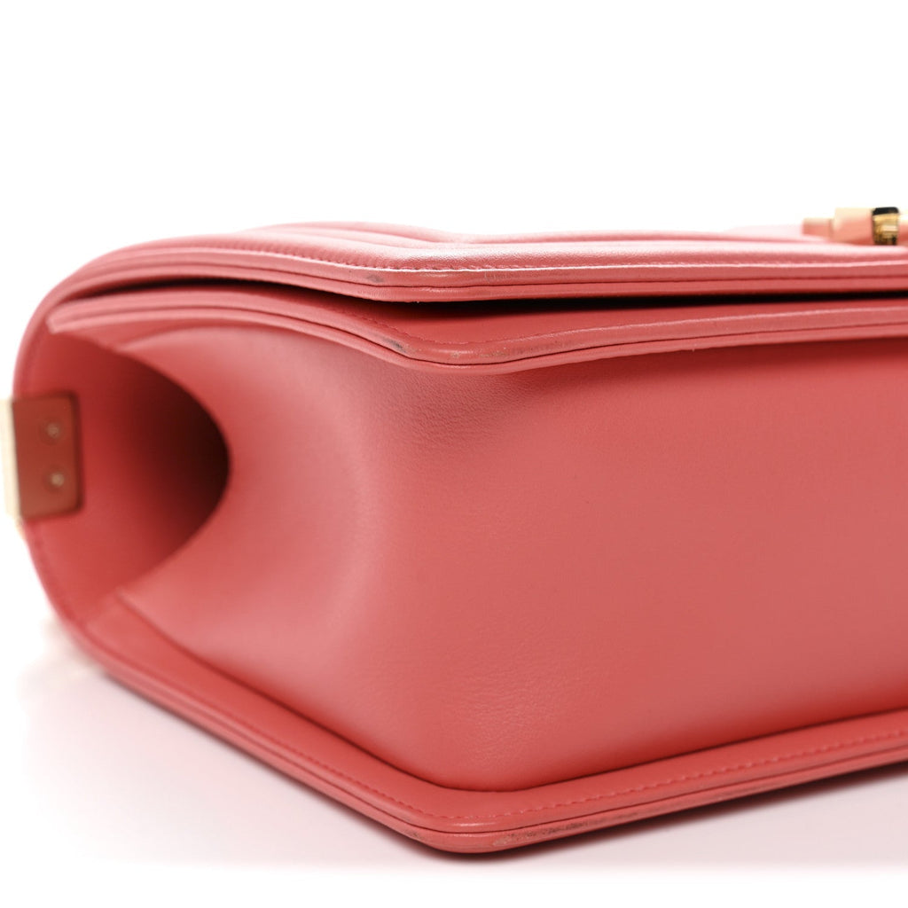 Calfskin Quilted Medium Boy Flap Coral