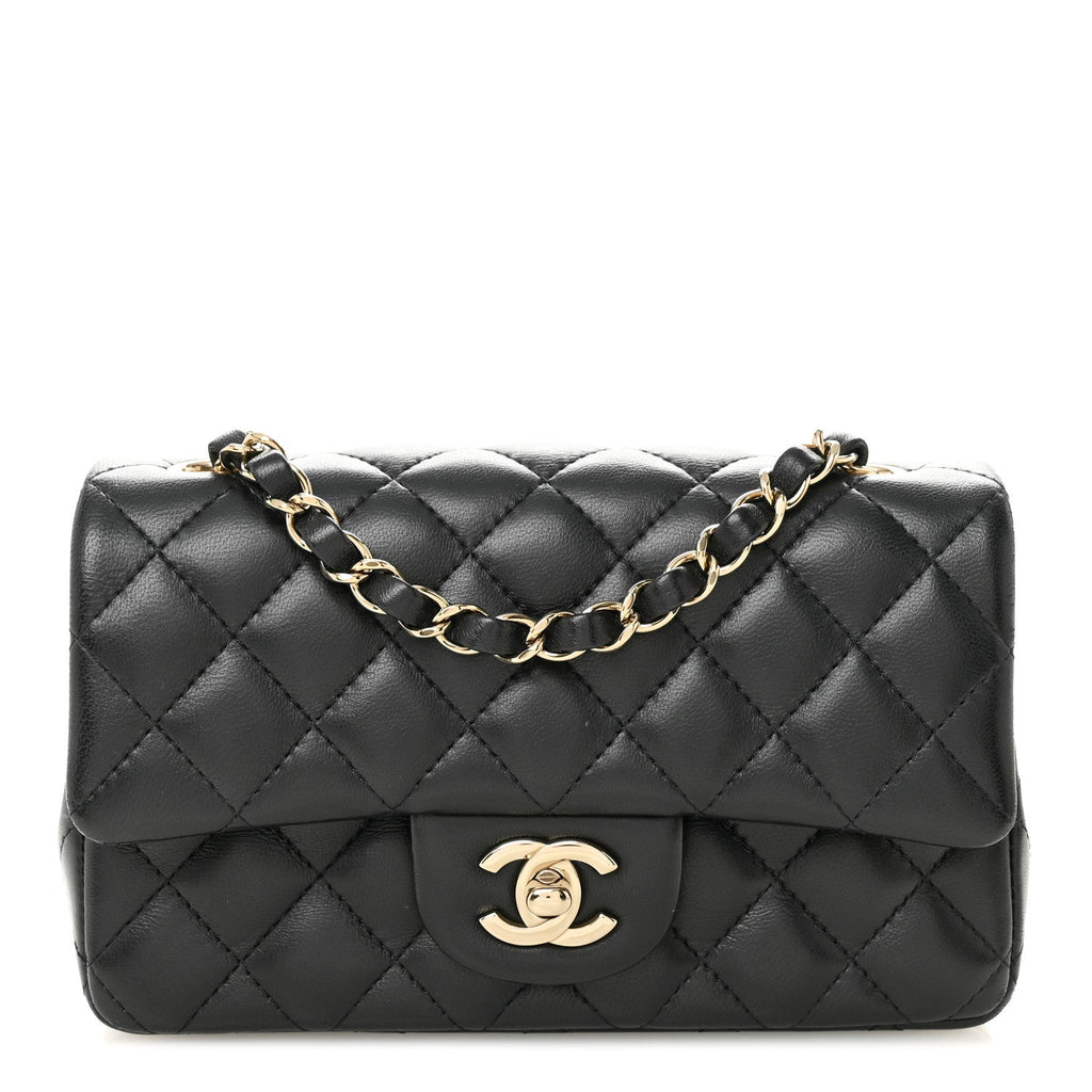 Lambskin Quilted Mini Rectangular Flap Black