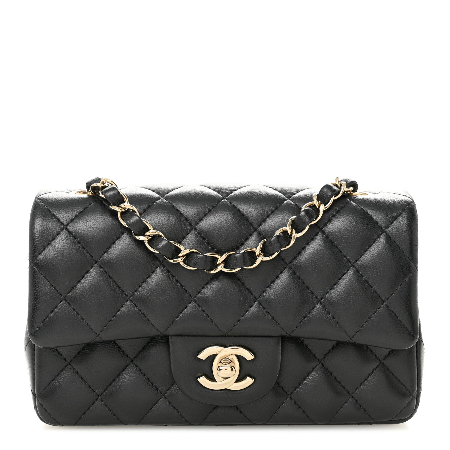 Lambskin Quilted Mini Rectangular Flap Black