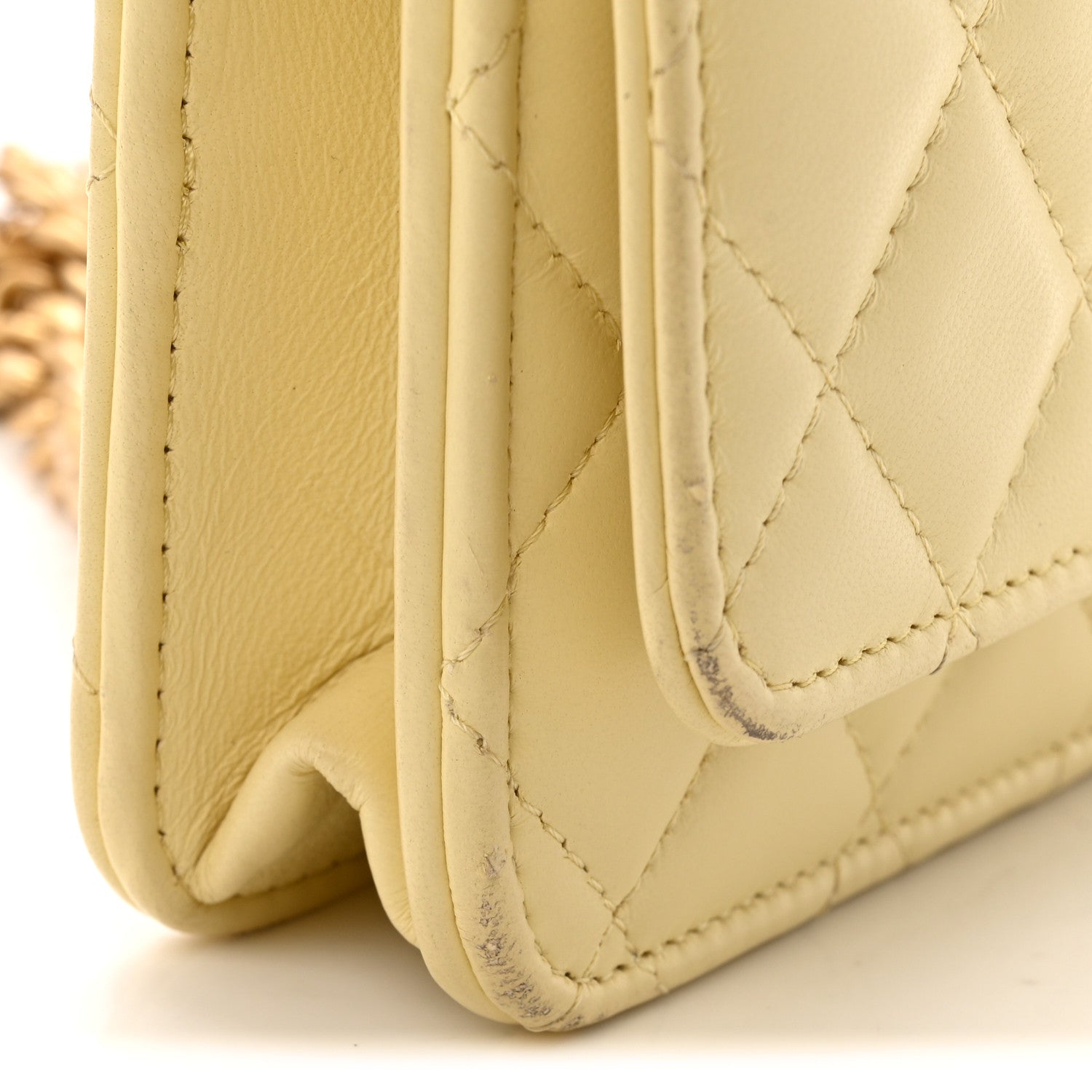 Lambskin Quilted Sweet Camellia Wallet on Chain WOC Yellow