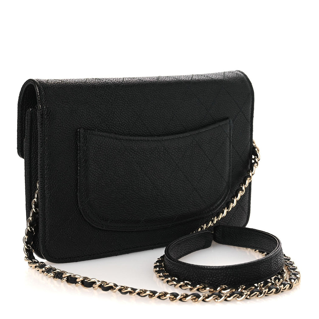 Grained Calfskin Quilted Cuba Wallet On Chain WOC Black
