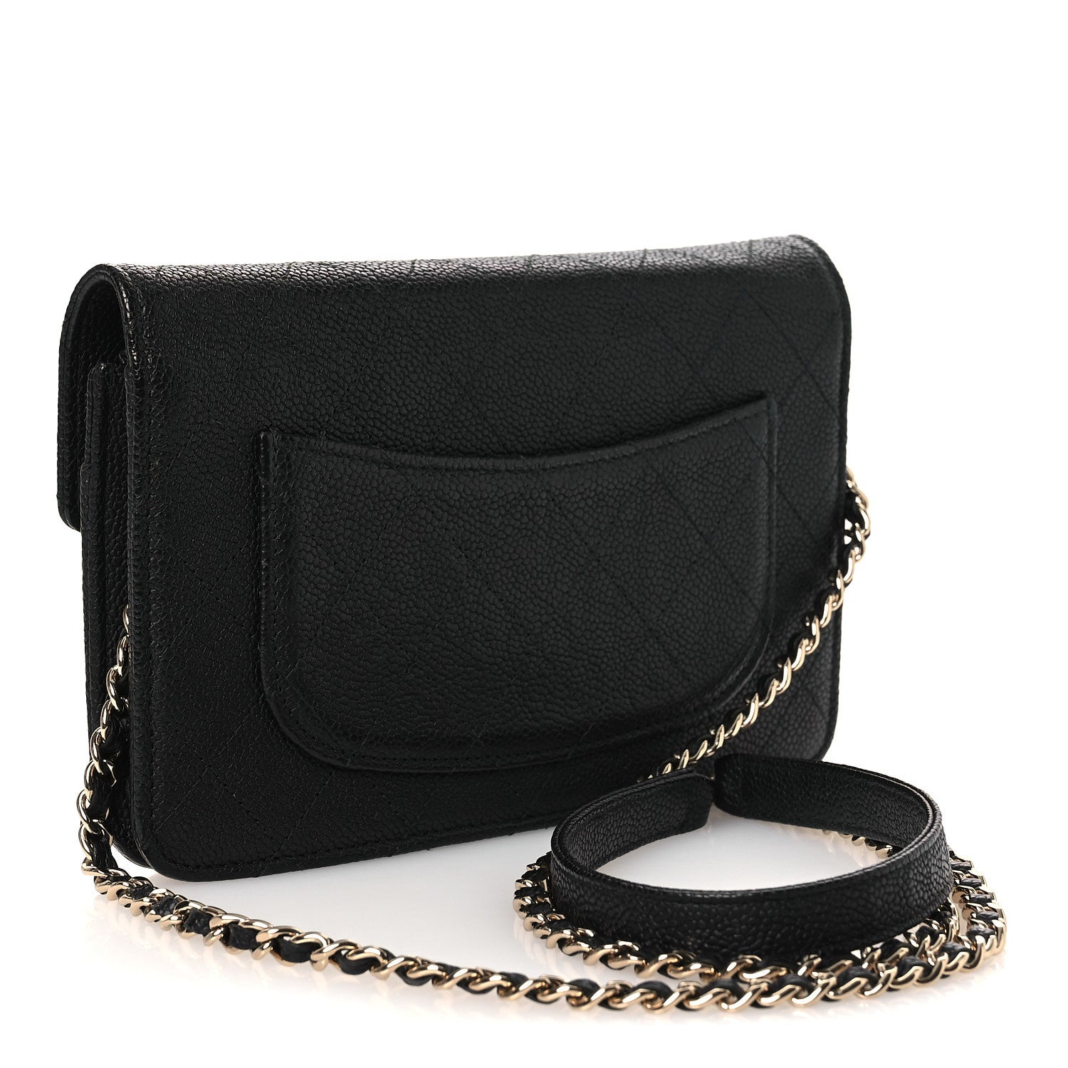 Grained Calfskin Quilted Cuba Wallet On Chain WOC Black