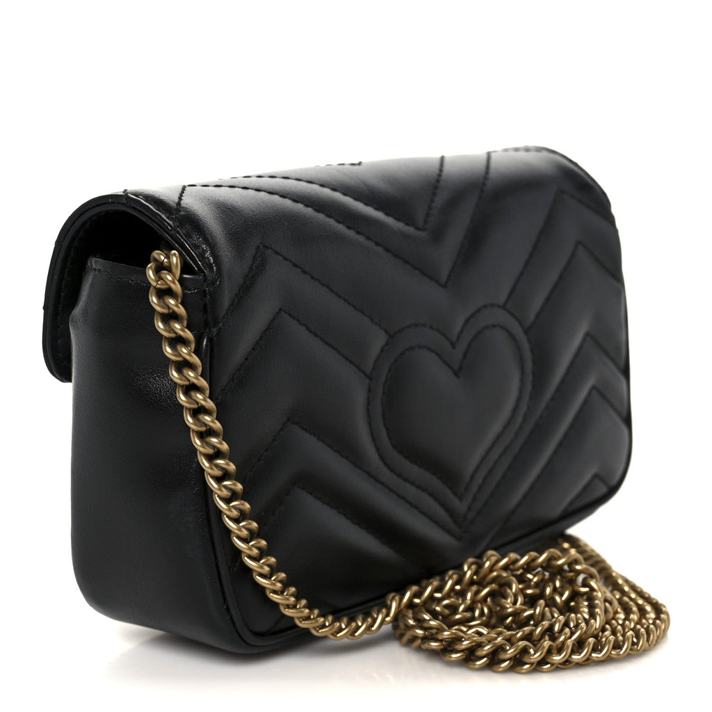 Calfskin Matelasse Super Mini GG Marmont Shoulder Bag Black