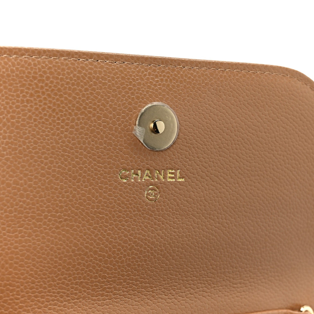 Caviar Quilted Business Affinity Clutch With Chain Flap Camel