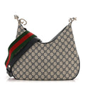 GG Supreme Monogram Textured Calfskin Web Small Attache Shoulder Bag Beige Blue