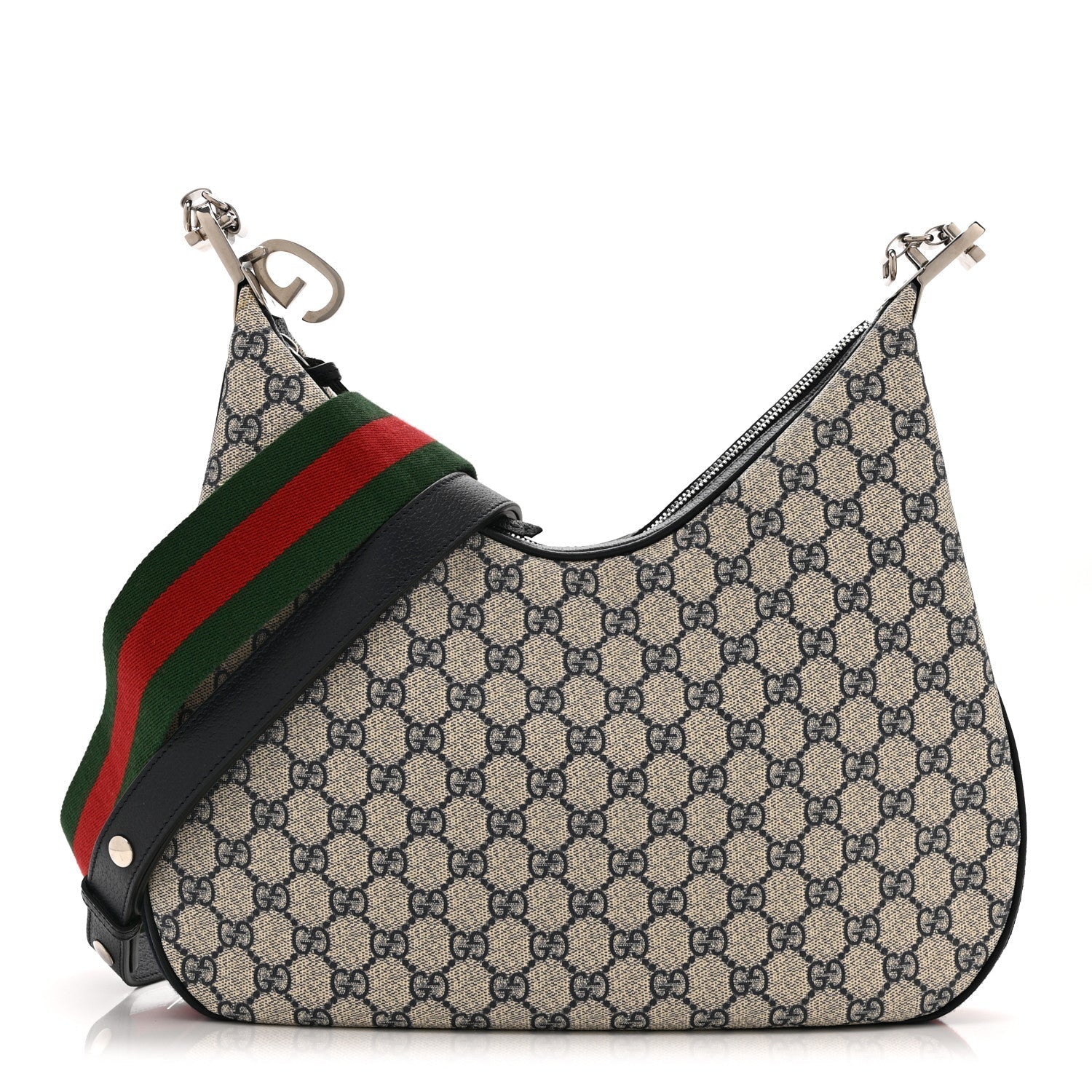 GG Supreme Monogram Textured Calfskin Web Small Attache Shoulder Bag Beige Blue
