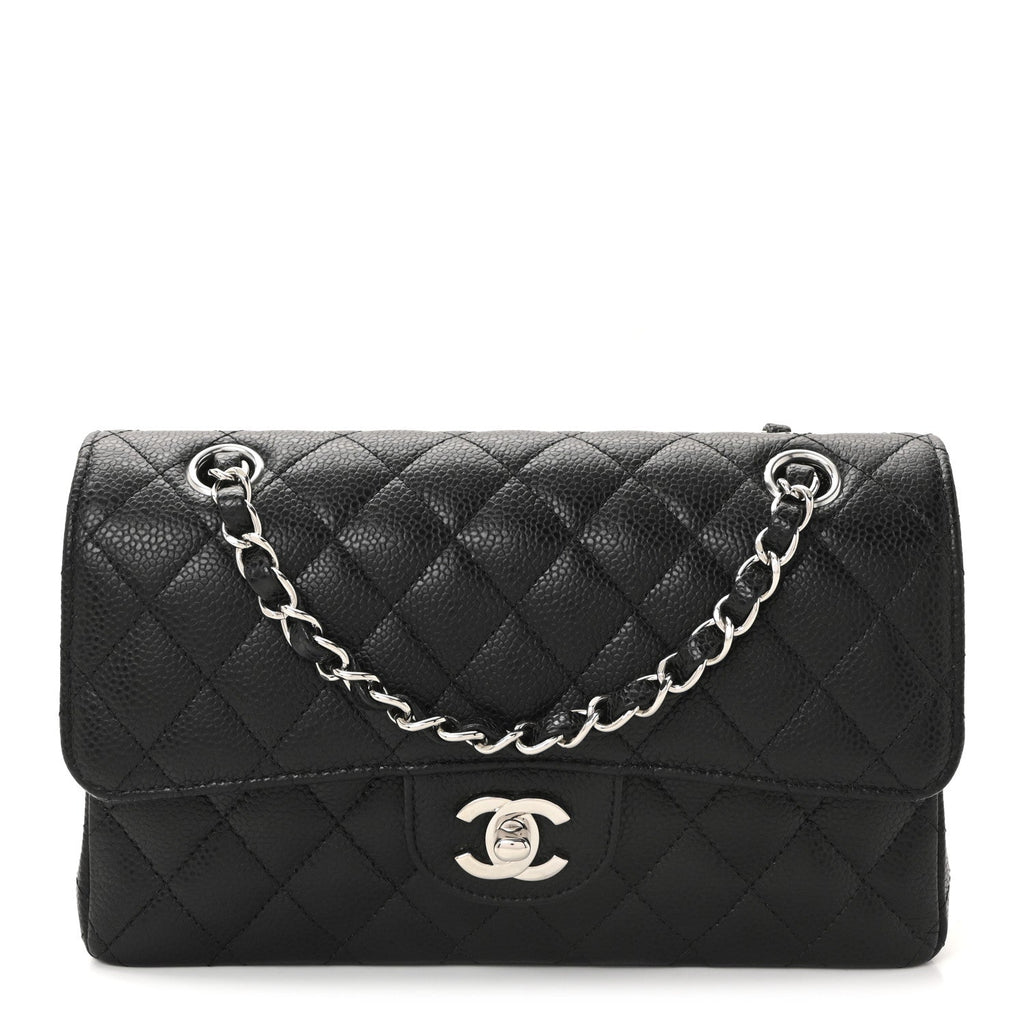 Caviar Quilted Small Double Flap Black