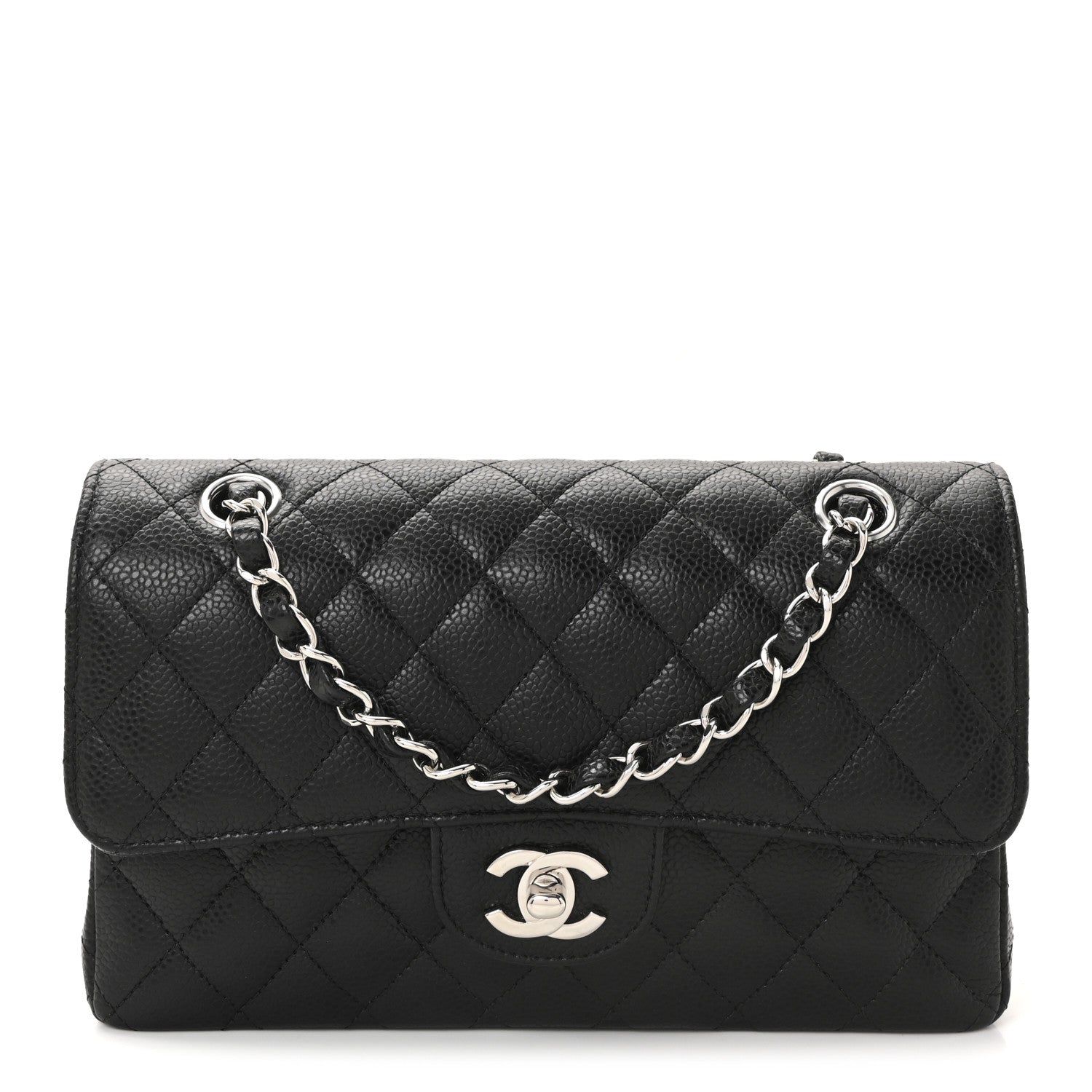 Caviar Quilted Small Double Flap Black