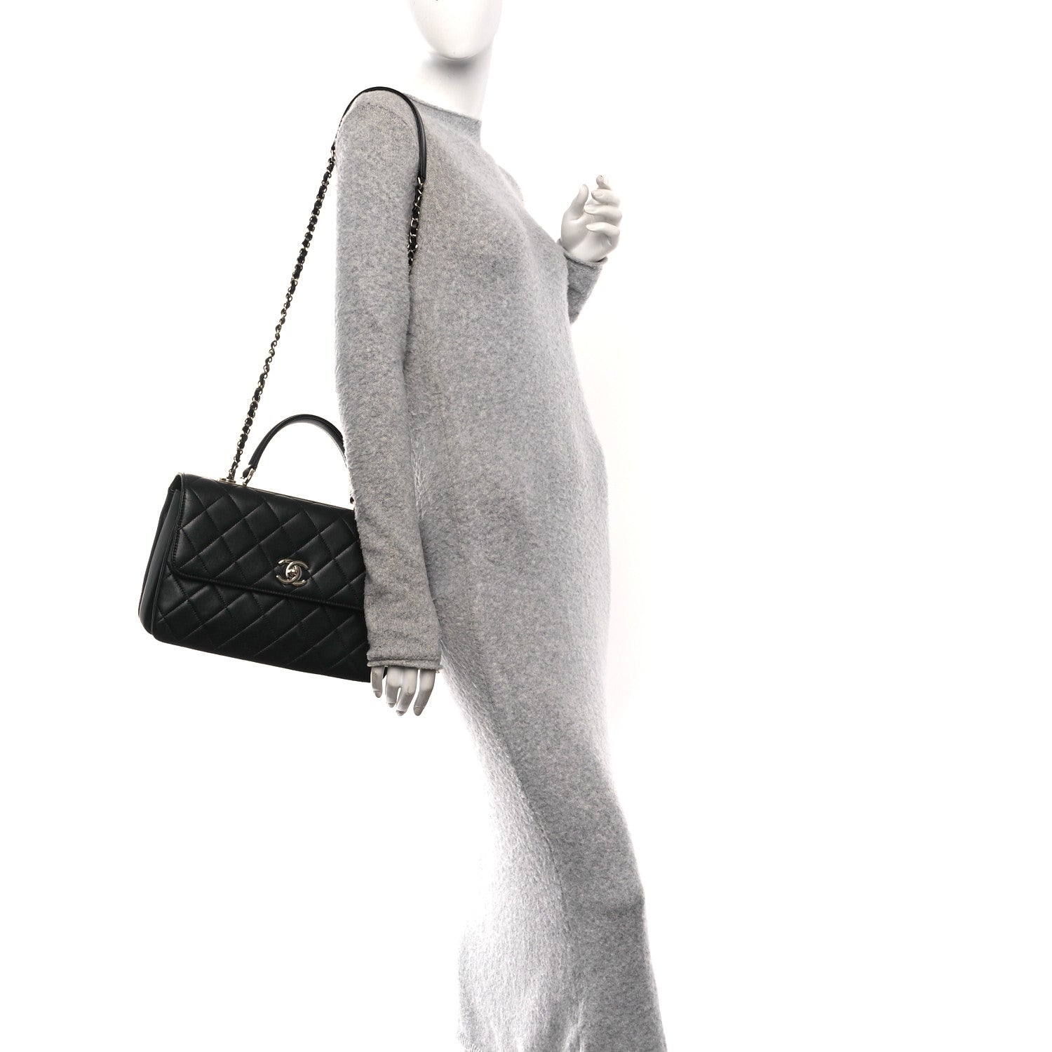 Lambskin Quilted Medium Trendy CC Flap Dual Handle Bag Black