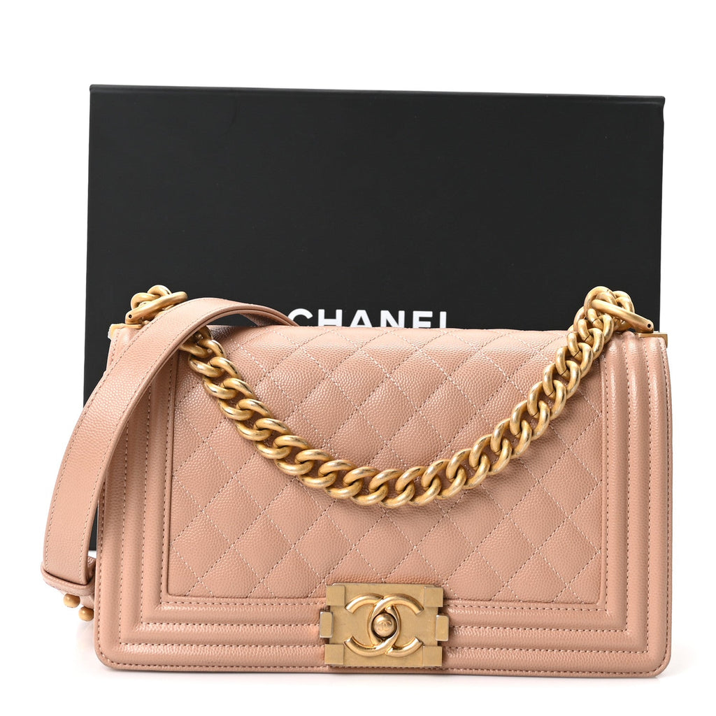 Caviar Quilted Medium Boy Flap Beige