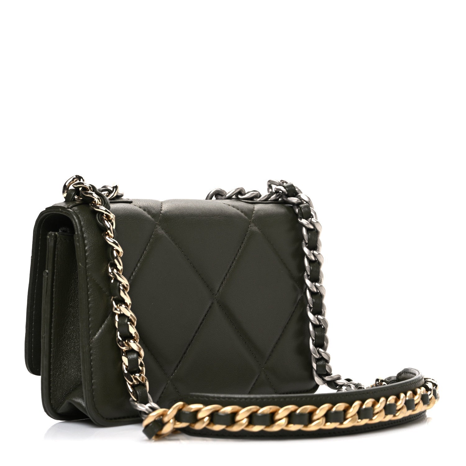 Lambskin Quilted Chanel 19 Wallet On Chain WOC Dark Green