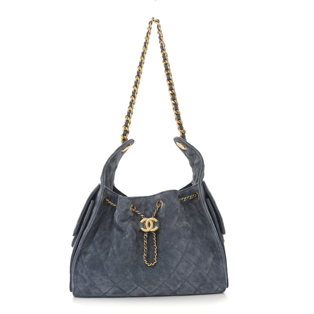 Suede Quilted Small Chanel 25 Handbag Blue