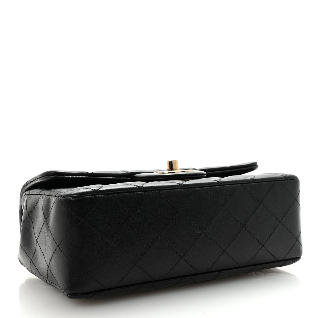Lambskin Quilted Mini Rectangular Flap Black