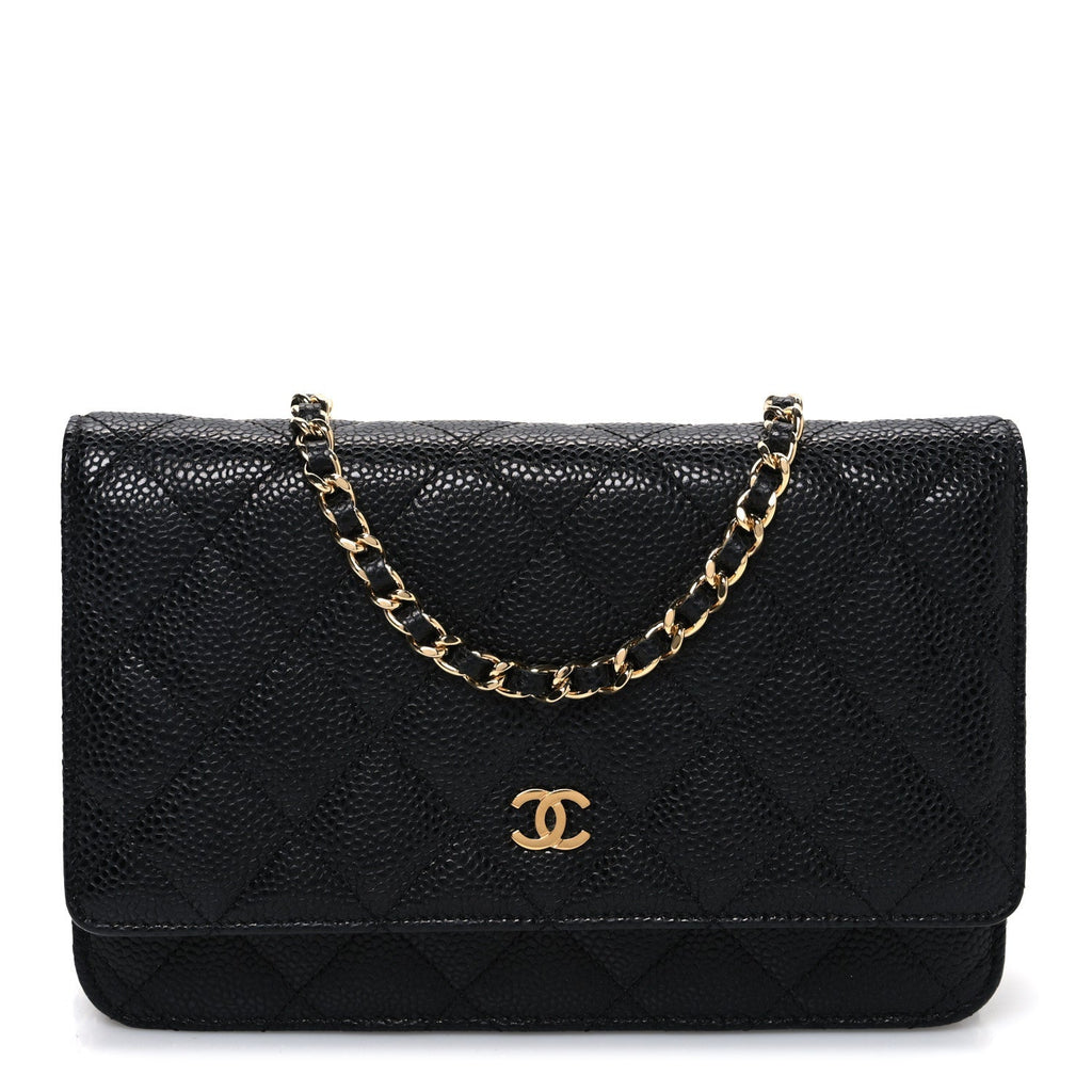 Caviar Quilted Wallet on Chain WOC Black