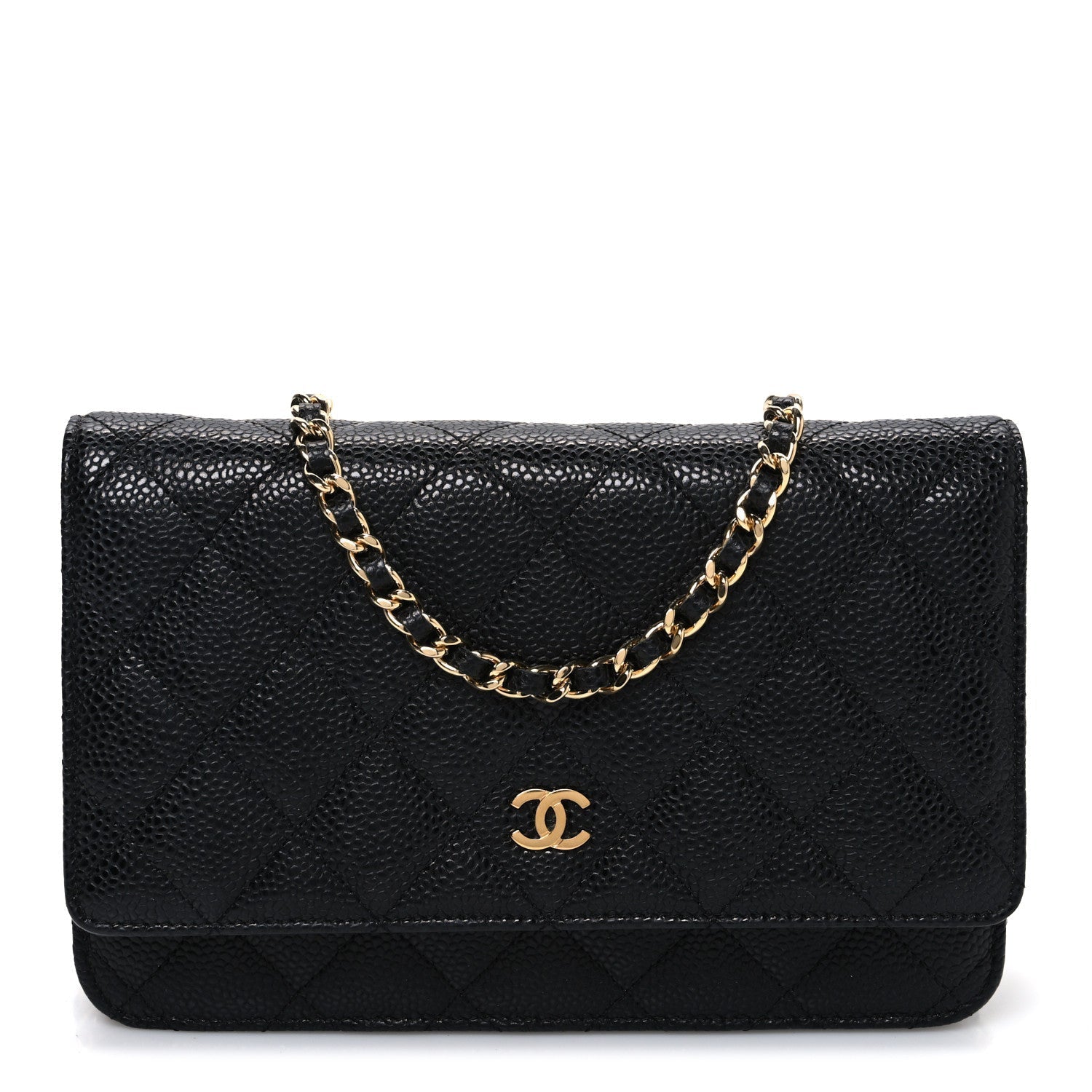 Caviar Quilted Wallet on Chain WOC Black