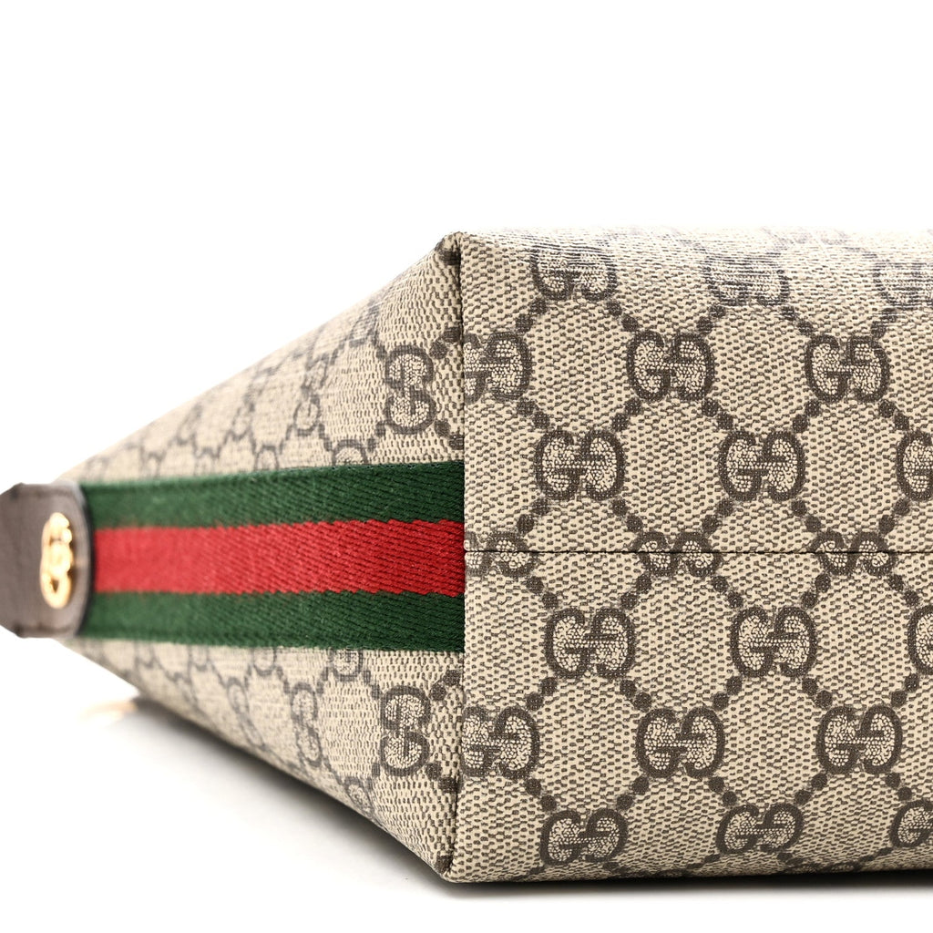 GG Supreme Monogram Textured Calfskin Web Super Mini Ophidia Shoulder Bag Beige Ebony New Acero