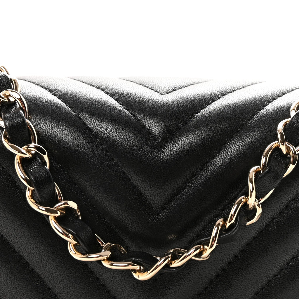 Lambskin Chevron Quilted Mini Square Flap Black