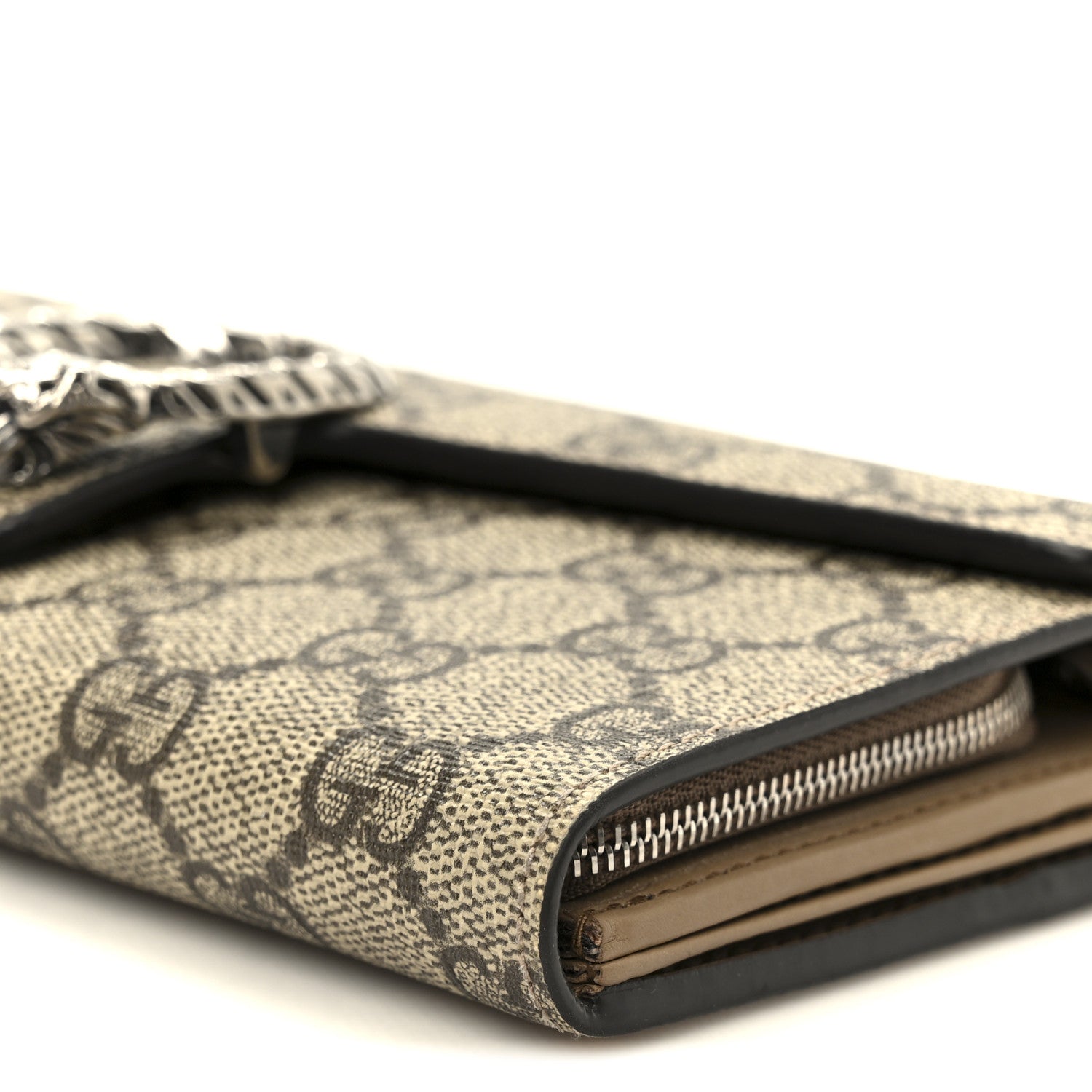 GG Supreme Monogram Dionysus Chain Clutch Wallet Beige Taupe