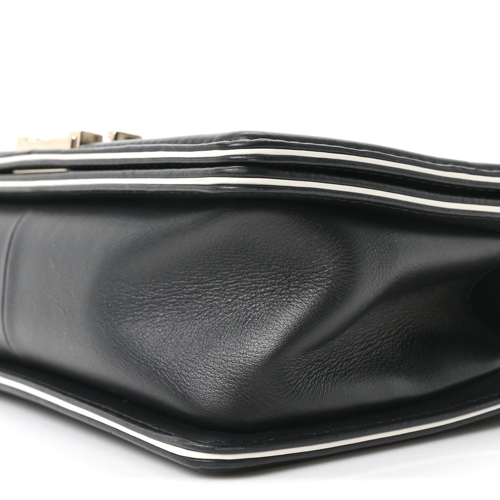 Calfskin Quilted Medium Boy Top Handle Flap Black