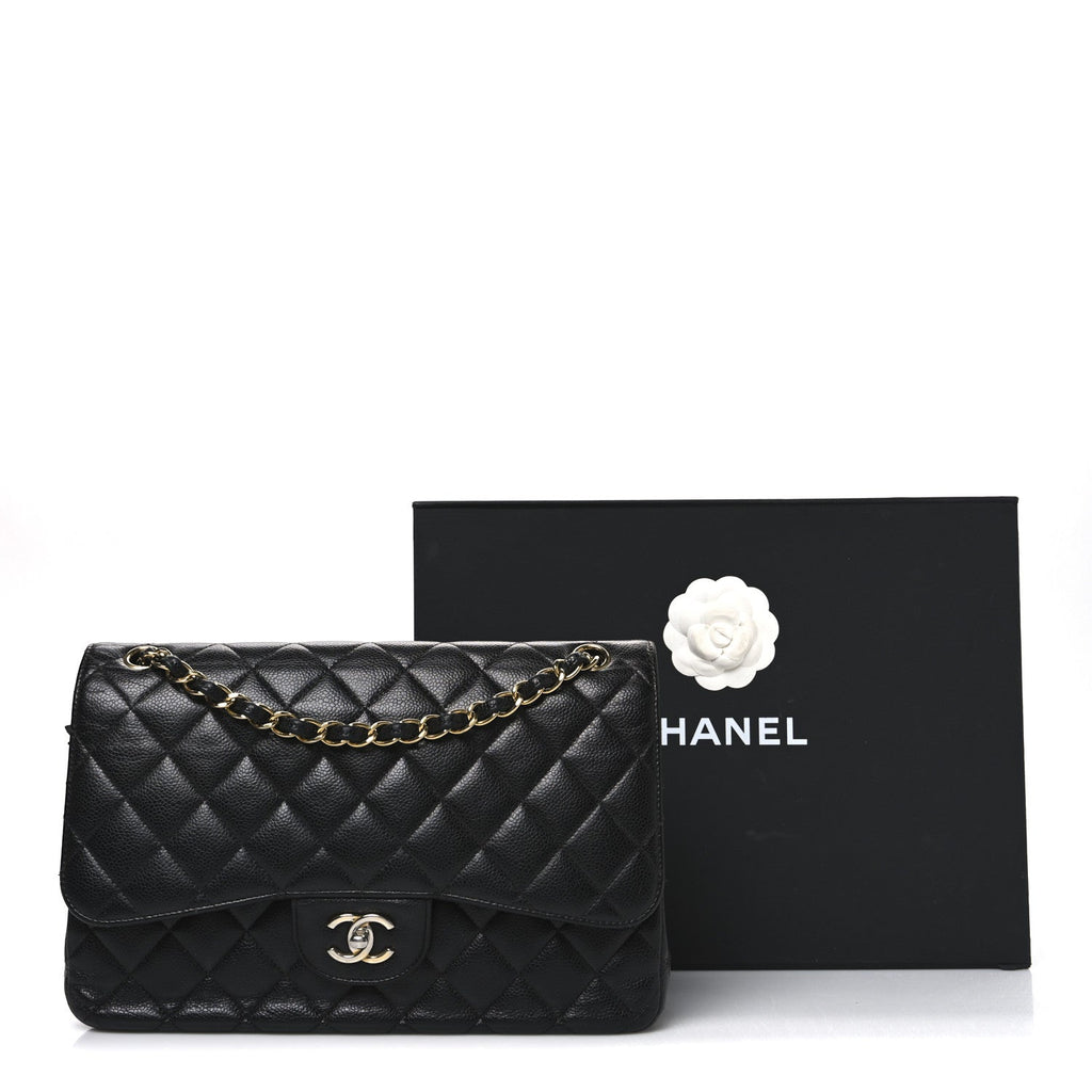 Caviar Quilted Jumbo Double Flap Black