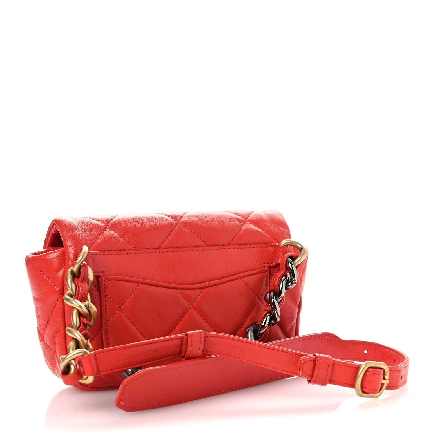 Lambskin Quilted Chanel 19 Waist Bag Red