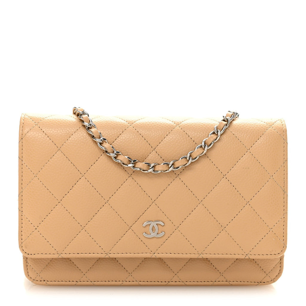 Caviar Quilted Wallet on Chain WOC Beige