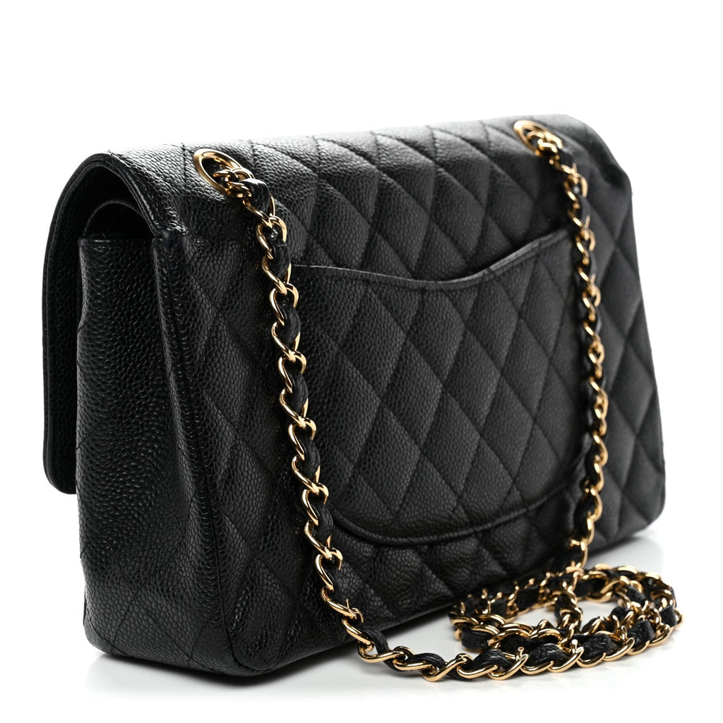 Caviar Quilted Medium Double Flap Black