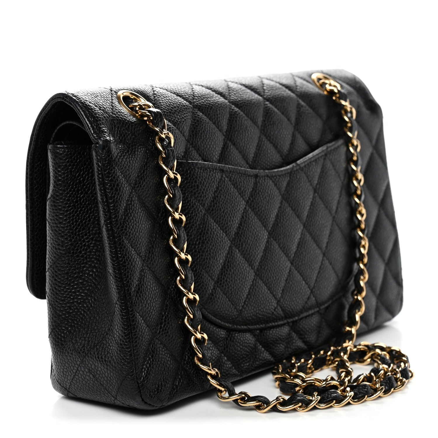 Caviar Quilted Medium Double Flap Black