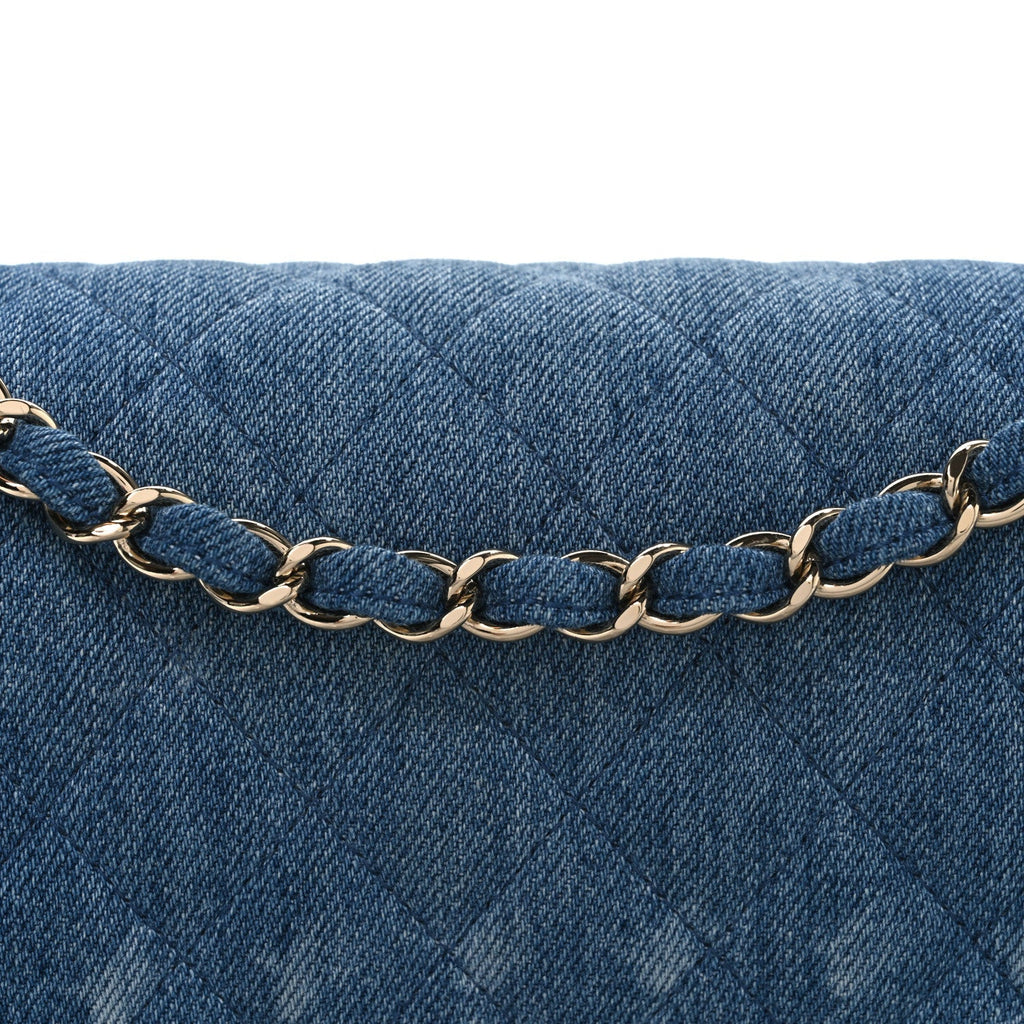 Denim Quilted Medium Double Flap Blue
