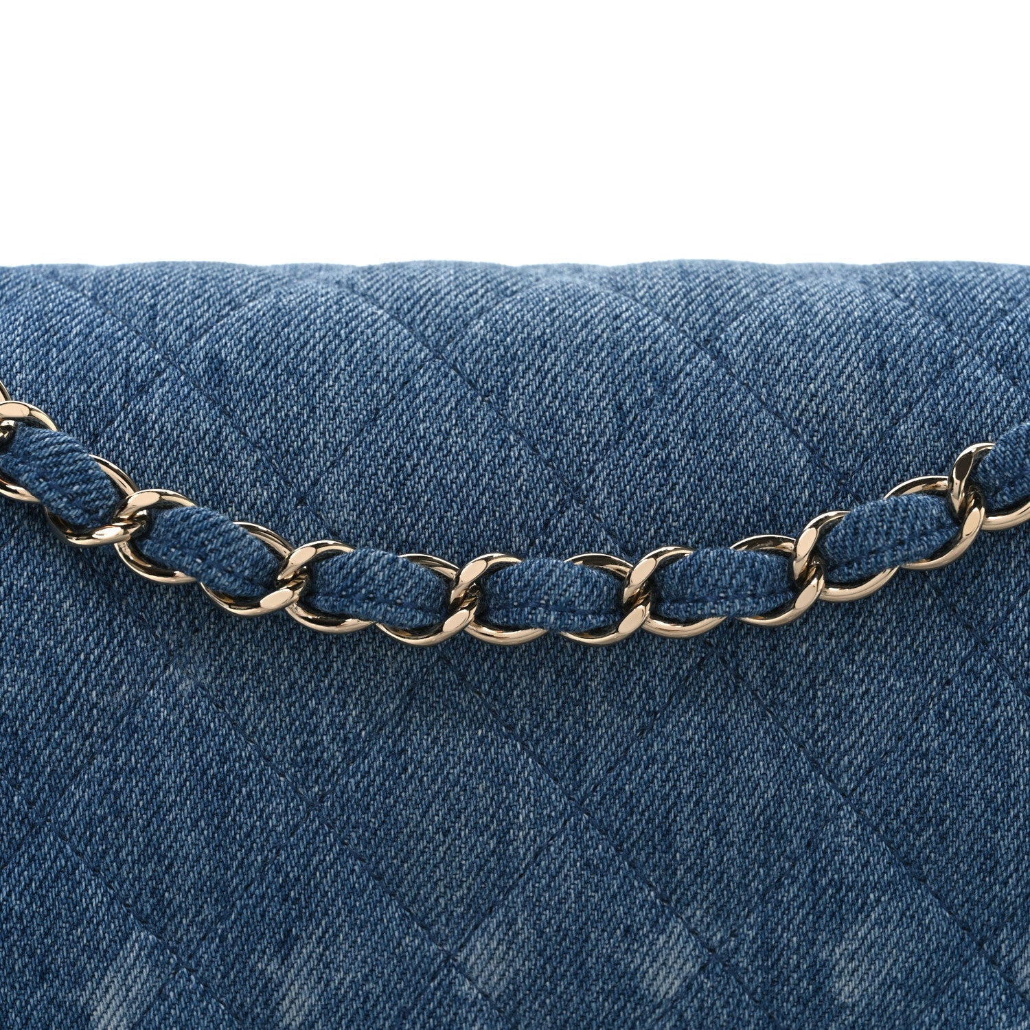 Denim Quilted Medium Double Flap Blue